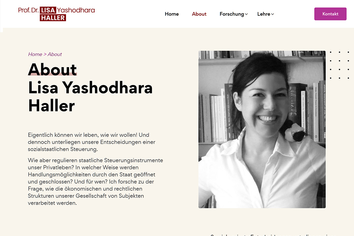 Screen: Prof. Dr. Lisa Yashodhara Haller - About Page