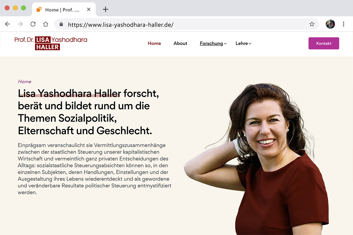 Screen: Prof. Dr. Lisa Yashodhara Haller - Startseite 2025